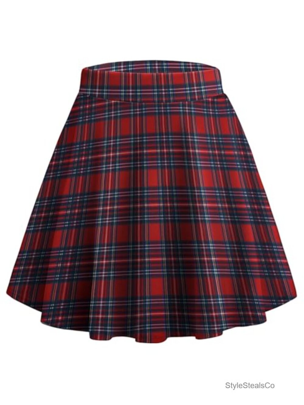 Women's Plaid Mini Skater Skirt High Waist A-Line Stretchable